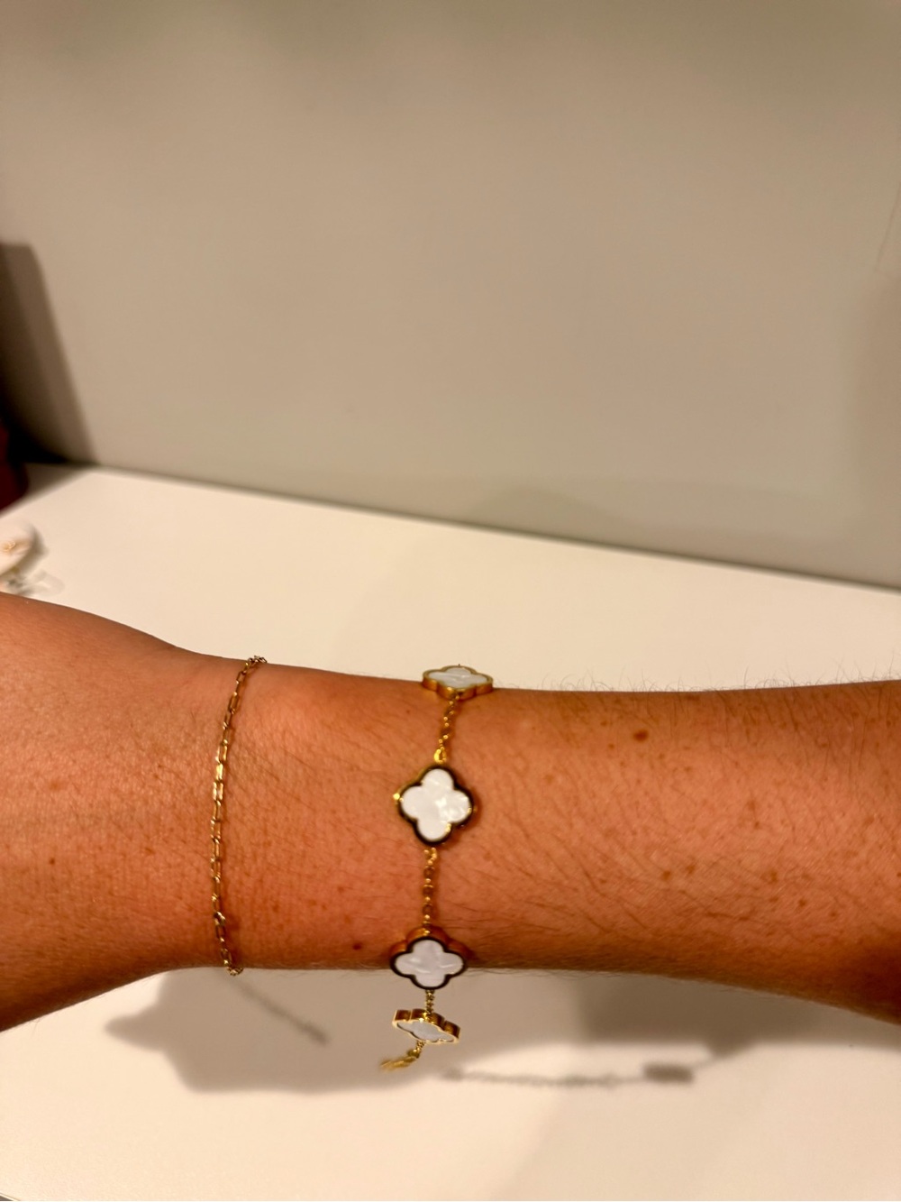 Gold and White Clover Link Bracelet - Women Jewelry